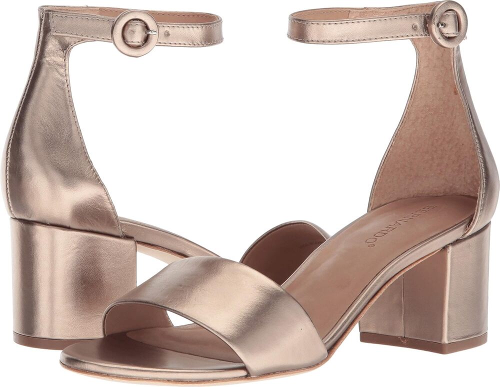 Bernardo Belinda Ankle Strap Sandal Heels Nappa Calf Leather Metallic Gold 10M